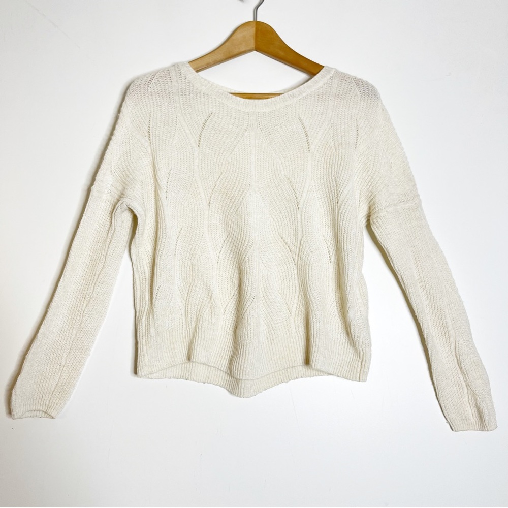 By Anthropologie wool blend cable knit ivory sweater